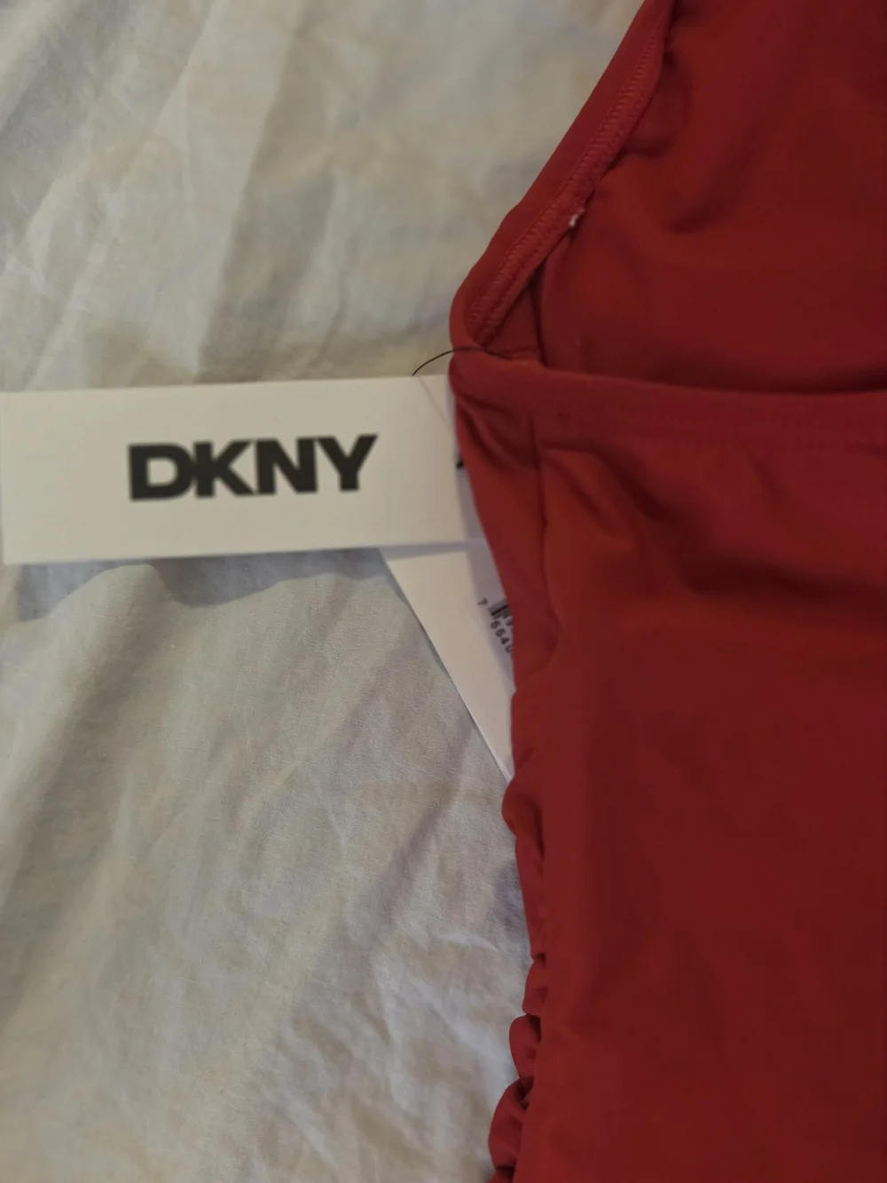 DKNY Red Ruffle Strap One-Piece Swimsuit Nwt Size Medium - Picture 6 of 7